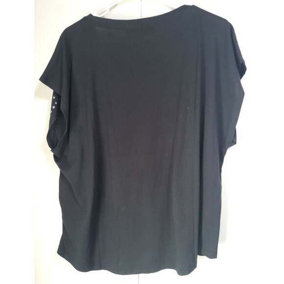 DKNY Women's XL Silver Studded Embellished Black Top Rock Goth Glam - Picture 3 of 10